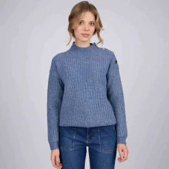 Femme Mise Au Green Pull col cheminée bleu ciel