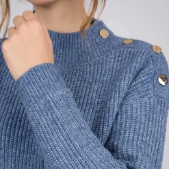 Femme Mise Au Green Pull col cheminée bleu ciel