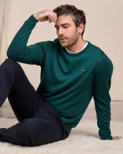 Homme Mise Au Green Pull col rond vert foncé