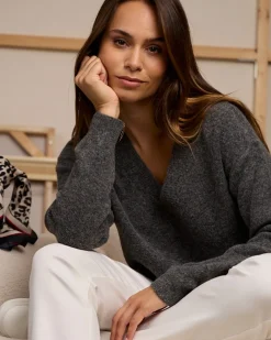 Femme Mise Au Green Pull col v gris moyen