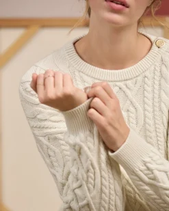 Femme Mise Au Green Pull torsadé blanc cassé