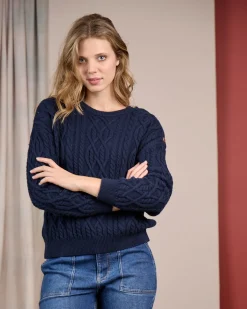 Femme Mise Au Green Pull torsadé bleu marine