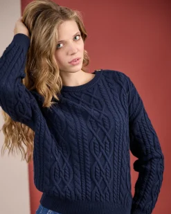 Femme Mise Au Green Pull torsadé bleu marine