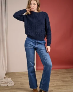 Femme Mise Au Green Pull torsadé bleu marine