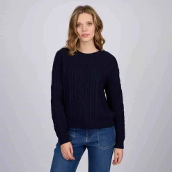 Femme Mise Au Green Pull torsadé bleu marine