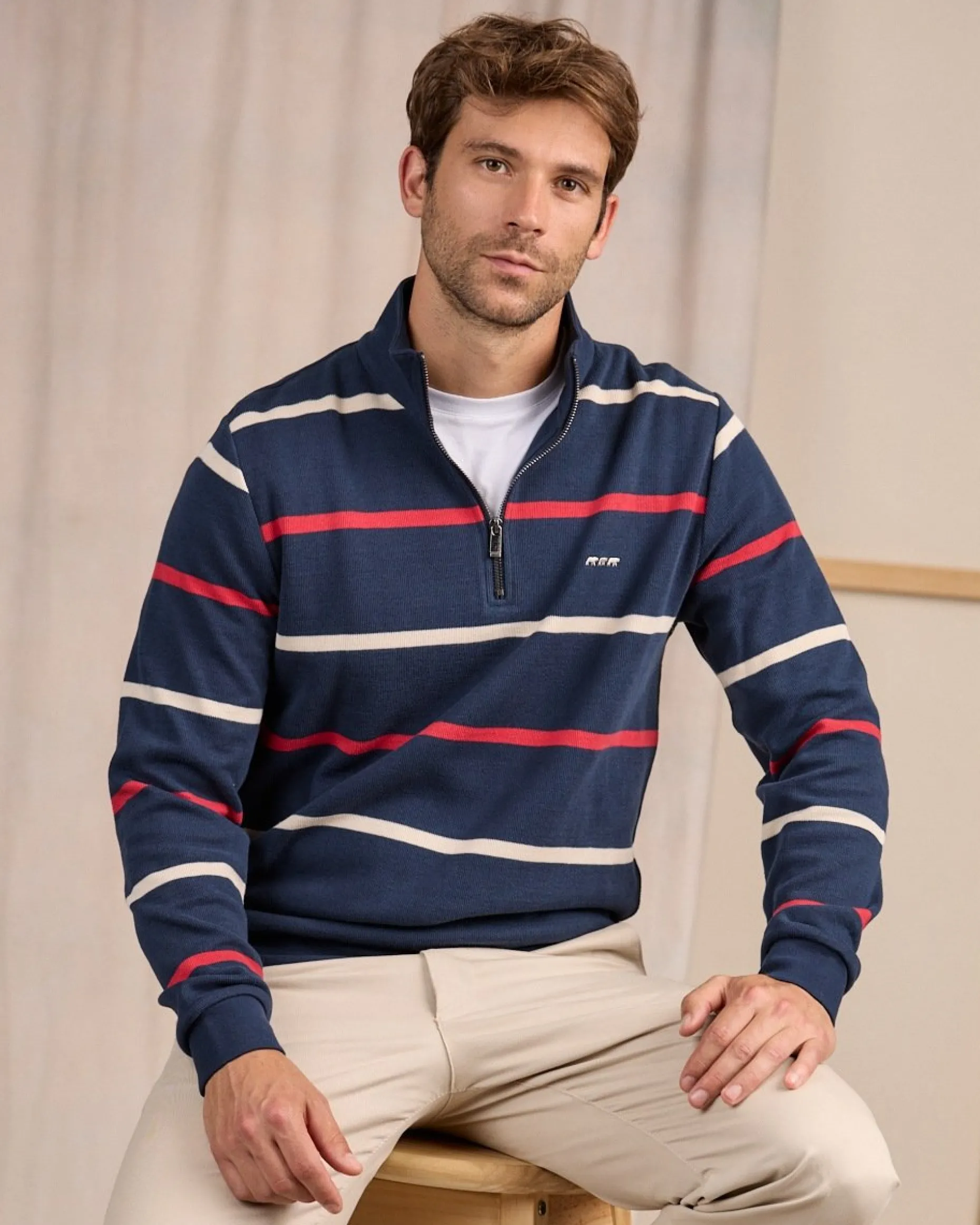 Homme Mise Au Green Sweat rayé col camionneur bleu marine