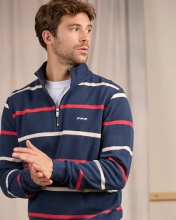 Homme Mise Au Green Sweat rayé col camionneur bleu marine