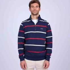 Homme Mise Au Green Sweat rayé col camionneur bleu marine