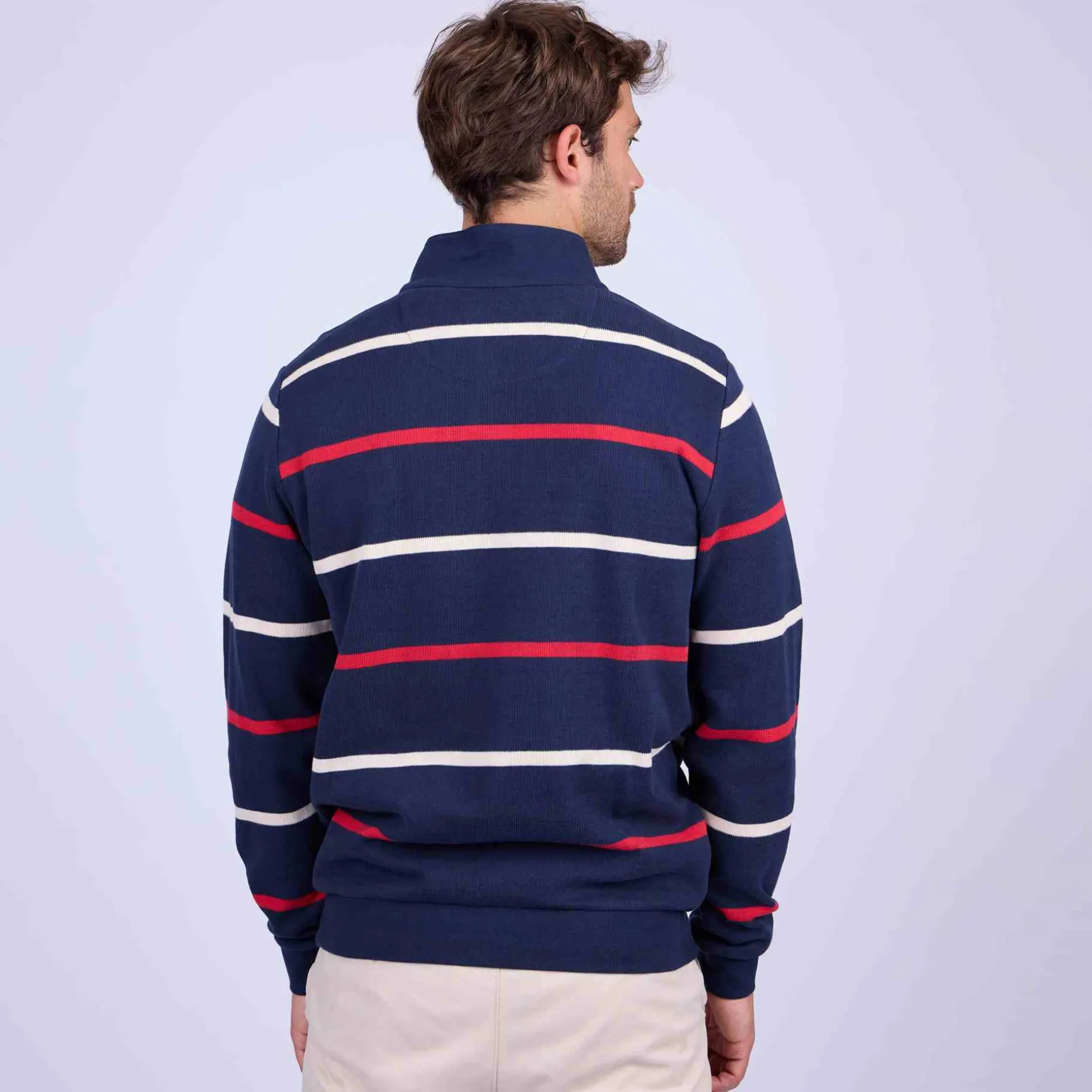 Homme Mise Au Green Sweat rayé col camionneur bleu marine