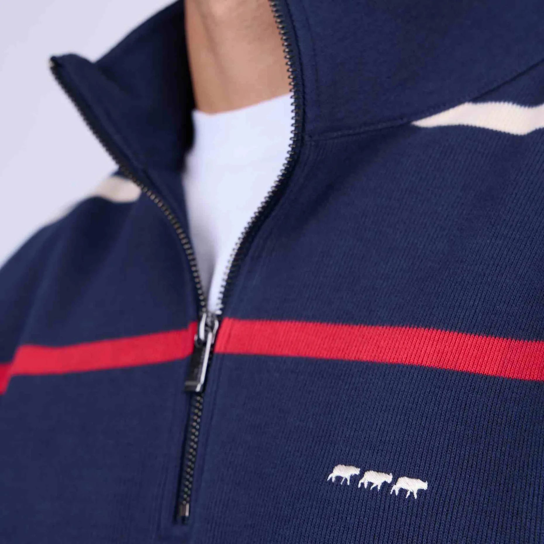 Homme Mise Au Green Sweat rayé col camionneur bleu marine