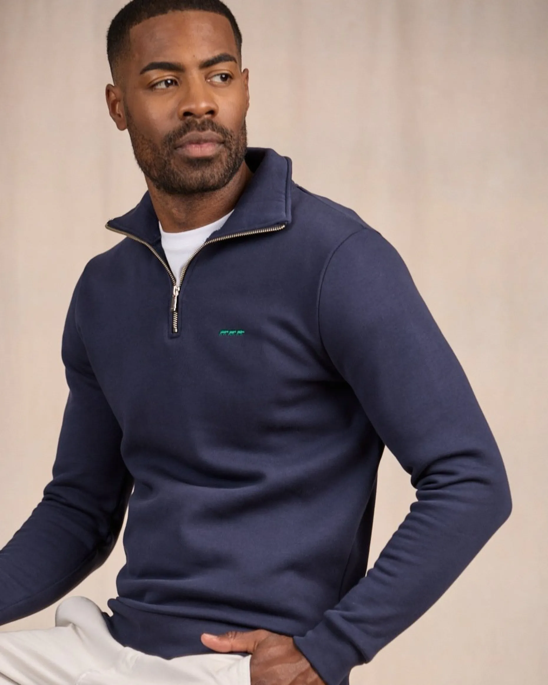 Homme Mise Au Green Sweat uni col camionneur bleu marine