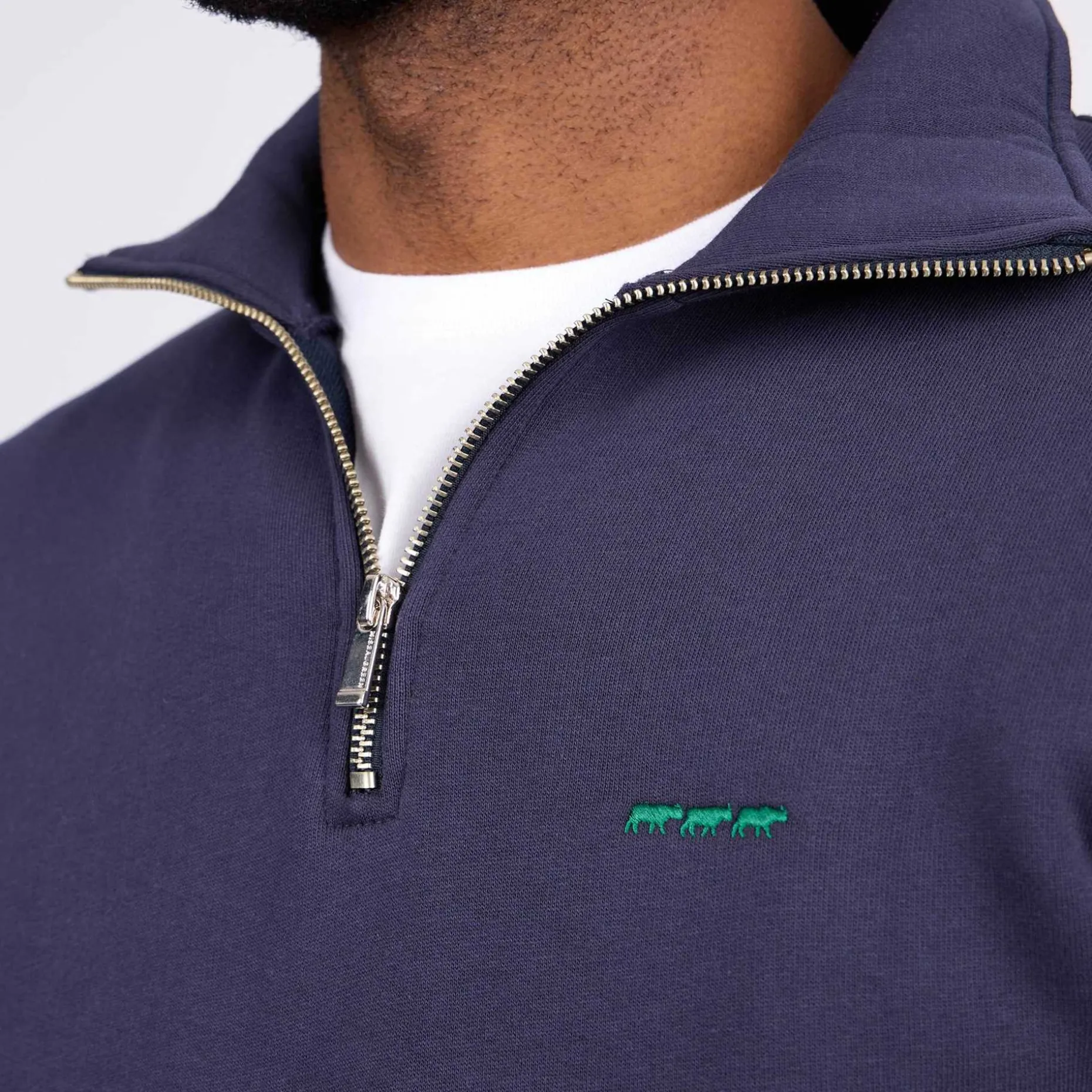 Homme Mise Au Green Sweat uni col camionneur bleu marine