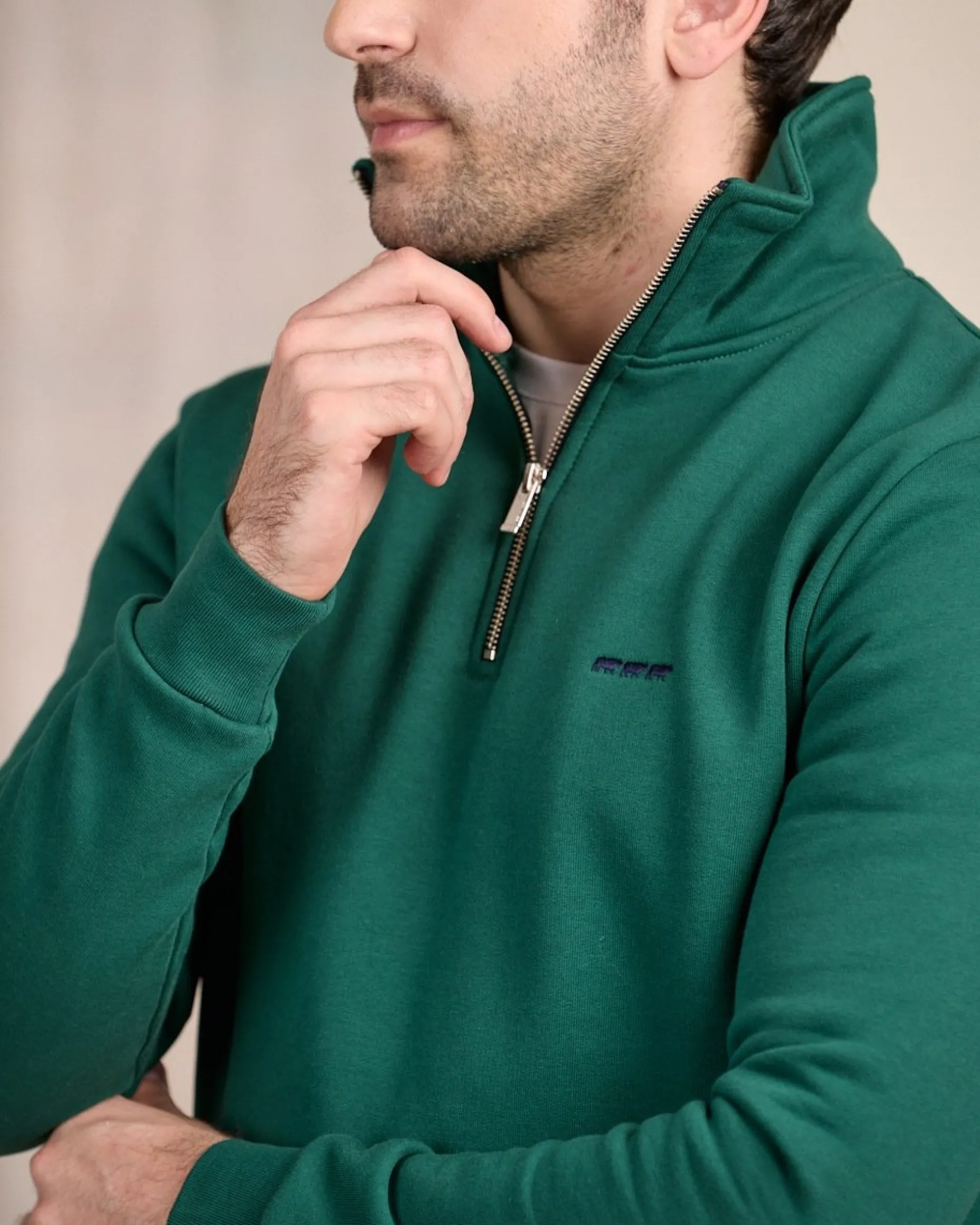 Homme Mise Au Green Sweat uni col camionneur vert foncé