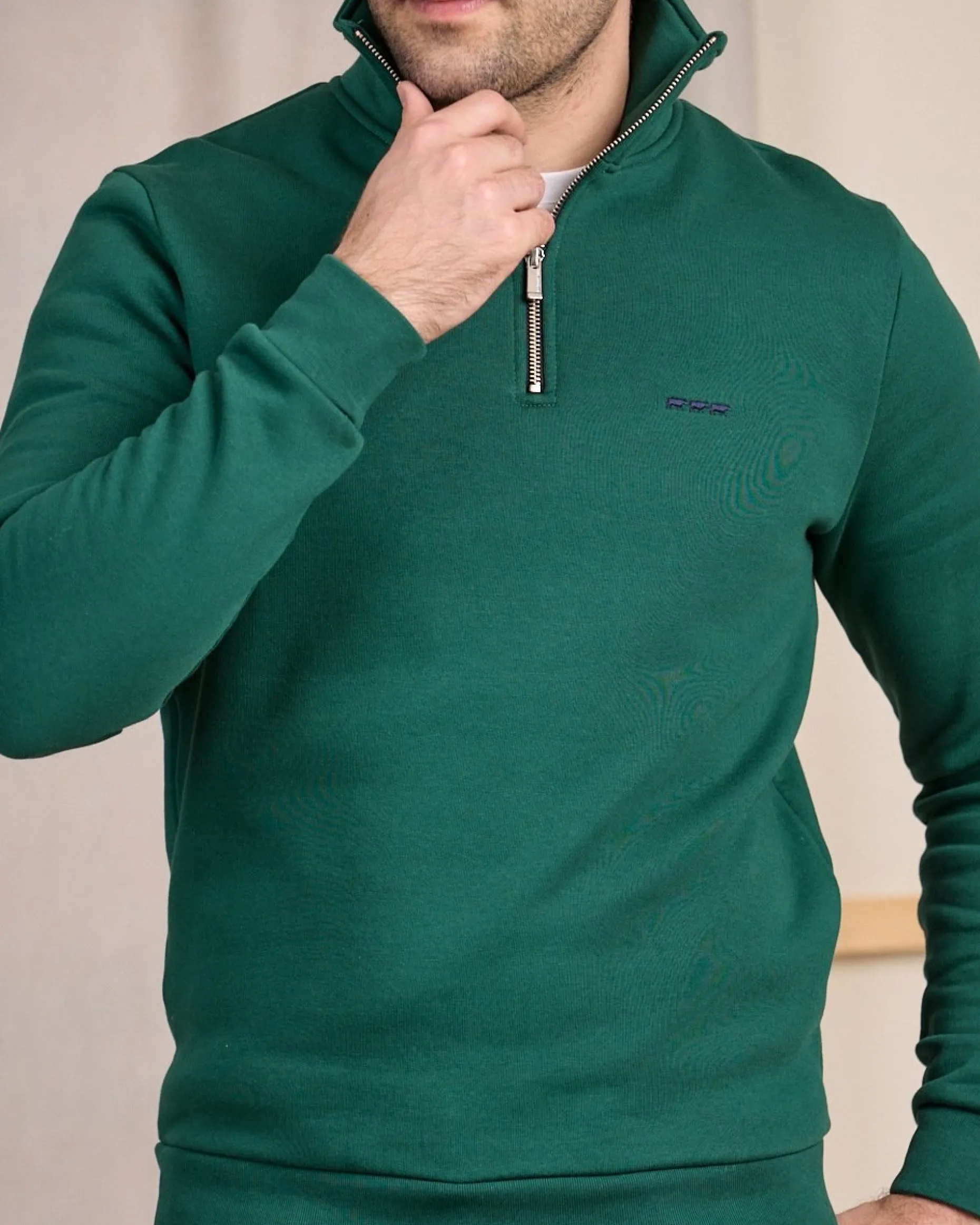 Homme Mise Au Green Sweat uni col camionneur vert foncé