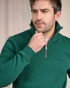 Homme Mise Au Green Sweat uni col camionneur vert foncé