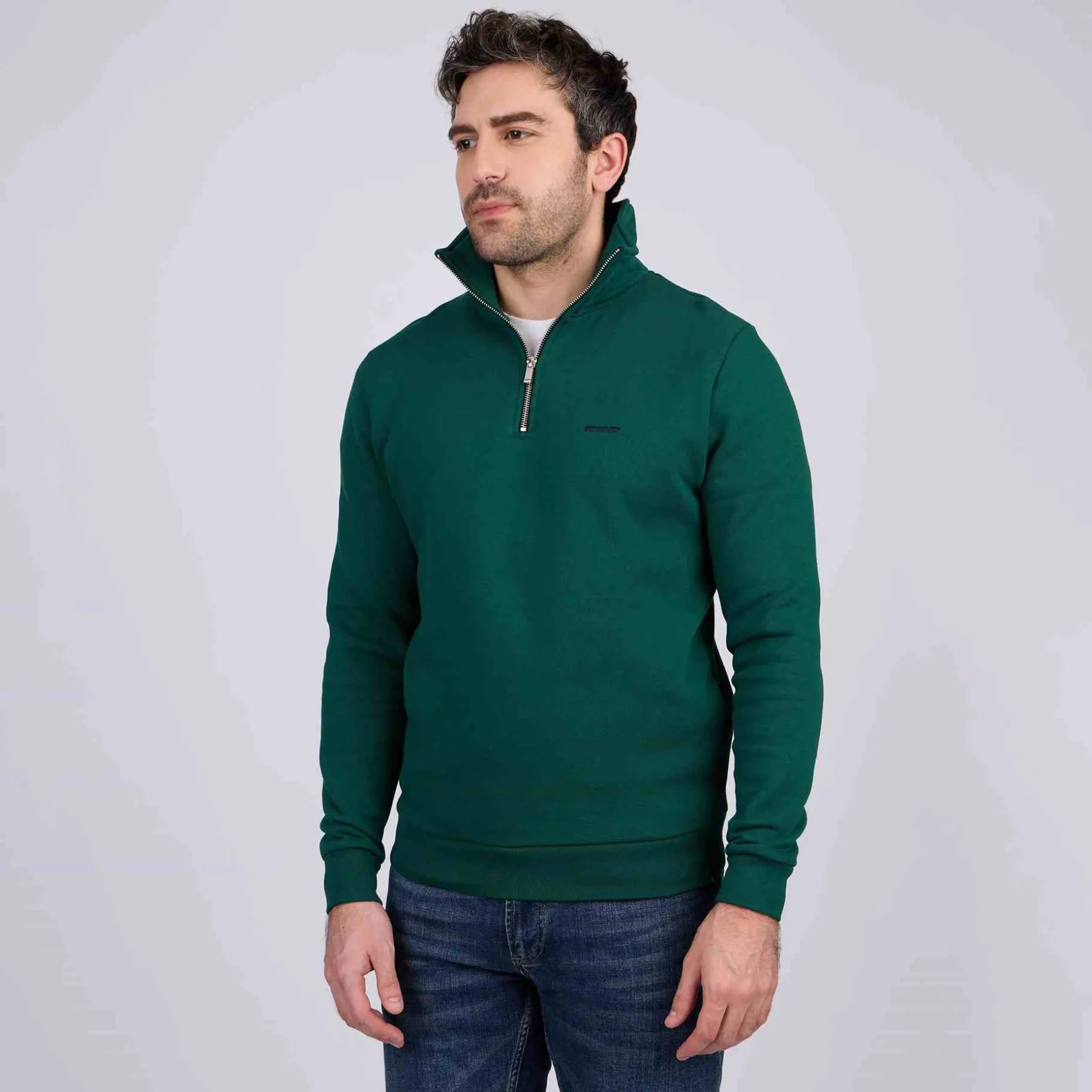 Homme Mise Au Green Sweat uni col camionneur vert foncé